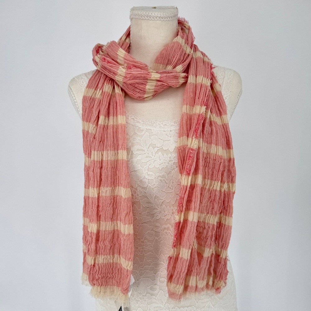 Gap Pink Gauze Scarf Cotton Striped Lightweight Coastal Boho Preppy Cottagecore